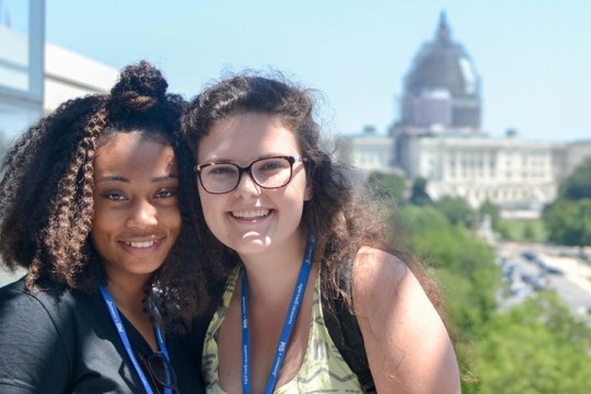 Two girls at the Newseum